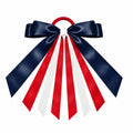 Custom eight-tail ribbon in navy, red and white: bow and wide outer tails, three 12mm inside tails each side
